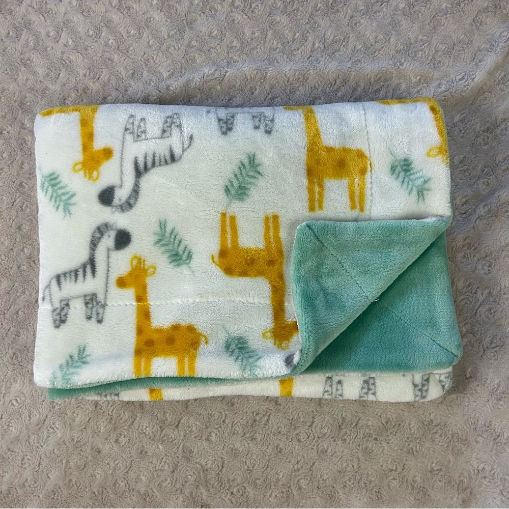 MDesign Giraffe Baby Blanket Zebra Safari Zoo Animals Green Yellow White Leaves